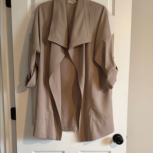 Max Studio Taupe Open-Front Draped Trench Coat